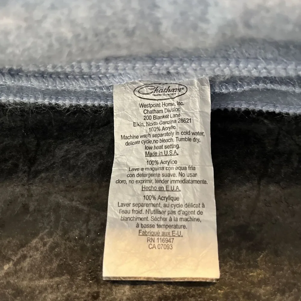 Vintage Twin Chatham Baby Blue Acrylic Blanket Nylon Satin Trim 88x64 - USA